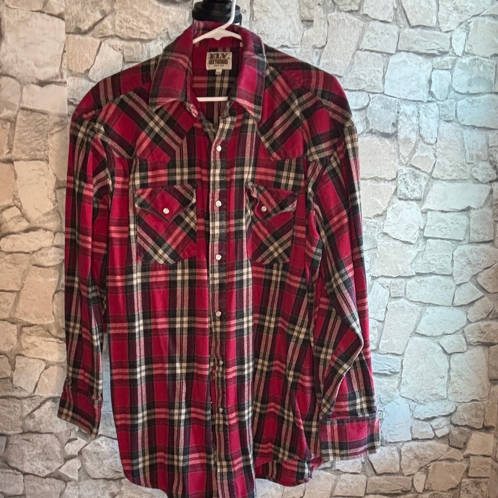 Ely Cattleman Red and Black Plaid Button Down Shirt